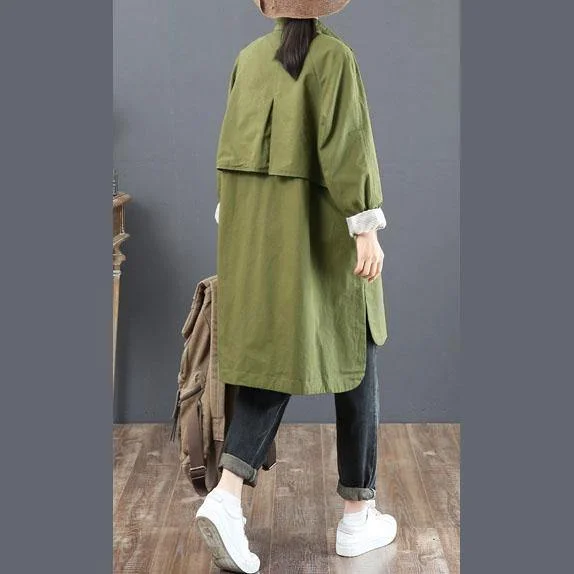 top quality plus size mid-length coats fall army green pockets stand collar coat for woman