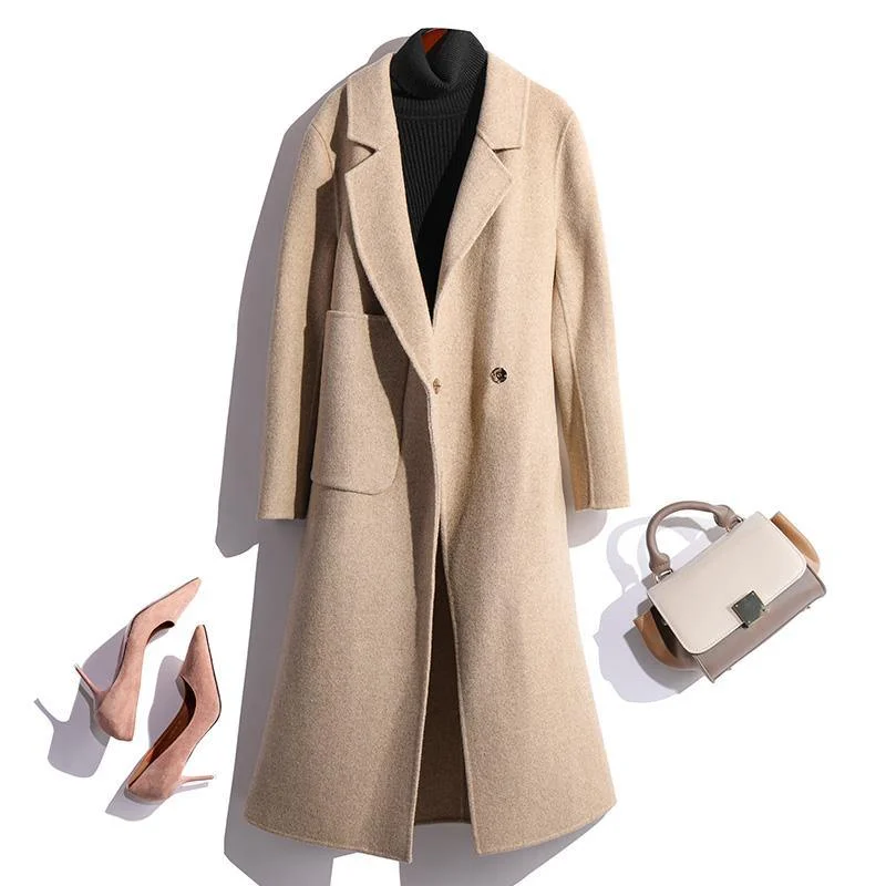 top quality red woolen overcoat trendy plus size medium length coat fall coat big pockets