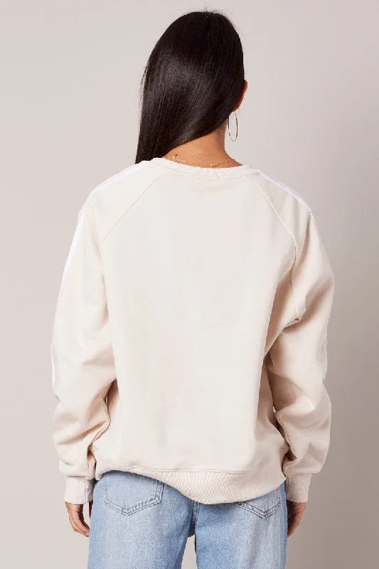 Beige Graphic Sweater Long Sleeve