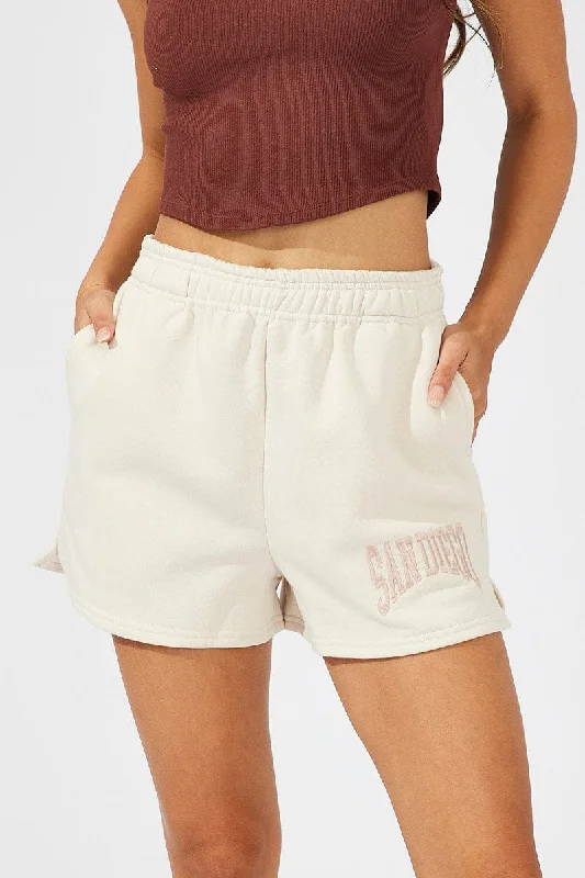 Beige Track Shorts High Rise