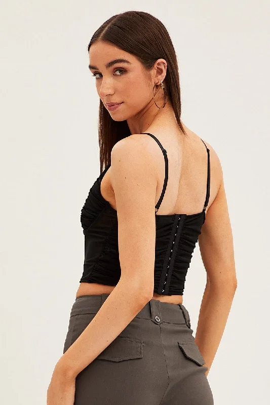 Black Corset Top Sleeveless Sweetheart Mesh Crop