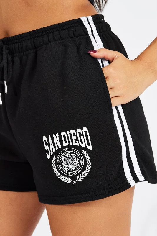 Black Track Shorts High Rise Elastic Waist