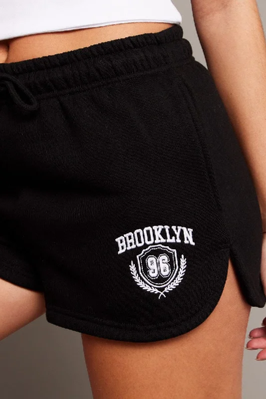 Black Track Shorts Mid Rise