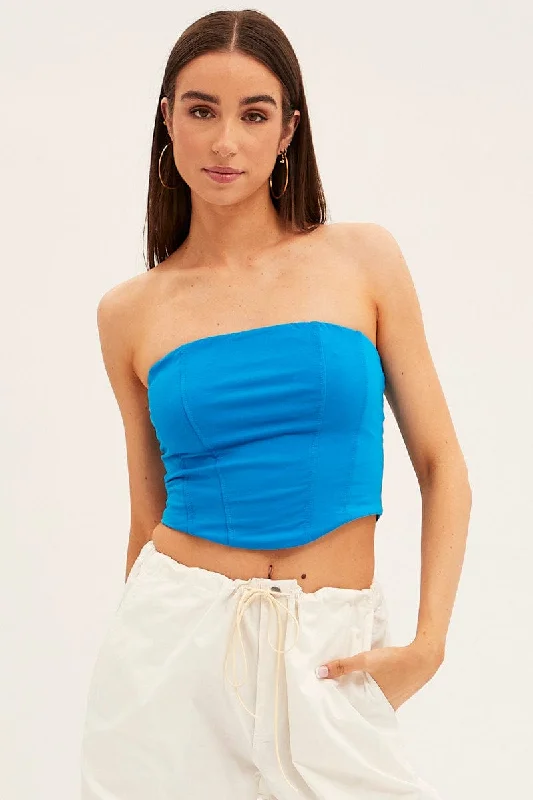 Blue Corset Bandeau Crop Top