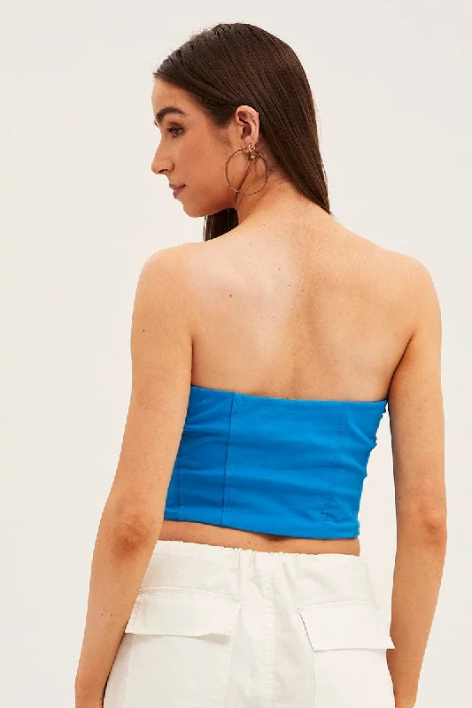 Blue Corset Bandeau Crop Top