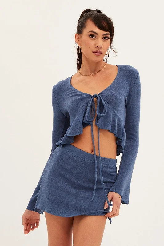 Blue Peplum Top Long Sleeve