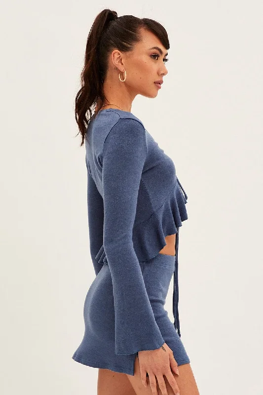 Blue Peplum Top Long Sleeve