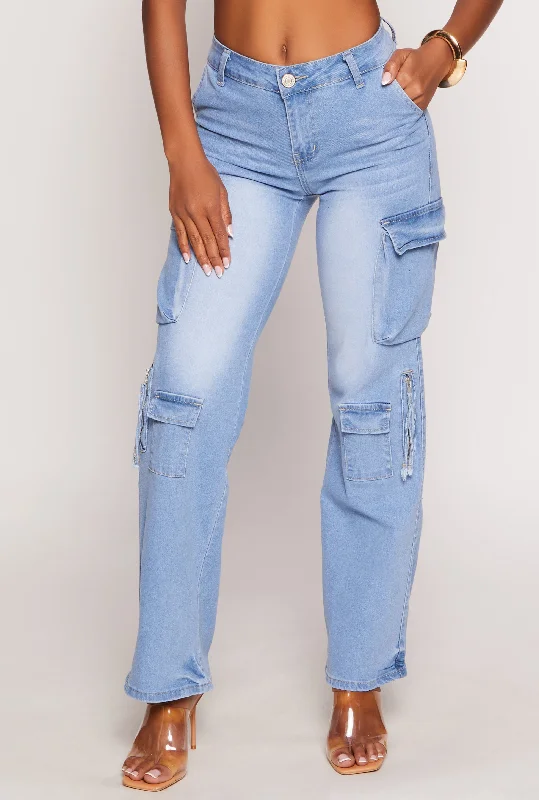 VIP High Waisted Straight Leg Cargo Jeans