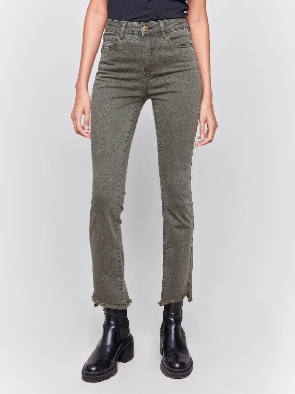 Bootcut Twill Pants with Asymmetrical Hem - Spruce