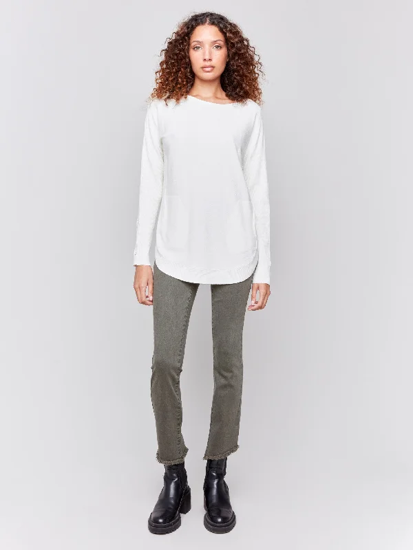 Bootcut Twill Pants with Asymmetrical Hem - Spruce