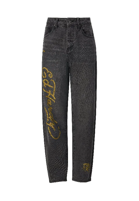 Womens Born-Wild Relaxed Fit Denim Trousers Jeans - Black