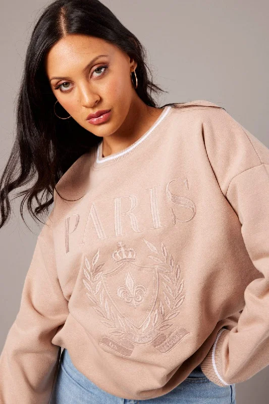 Brown Graphic Sweater Long Sleeve