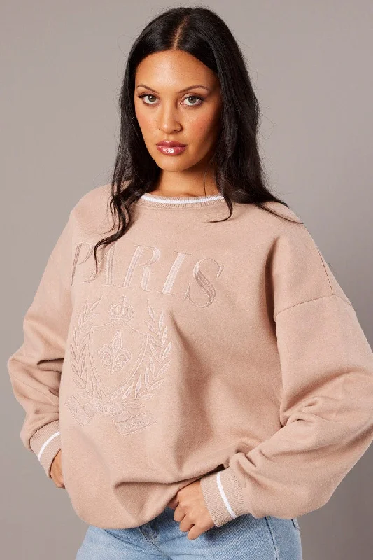 Brown Graphic Sweater Long Sleeve