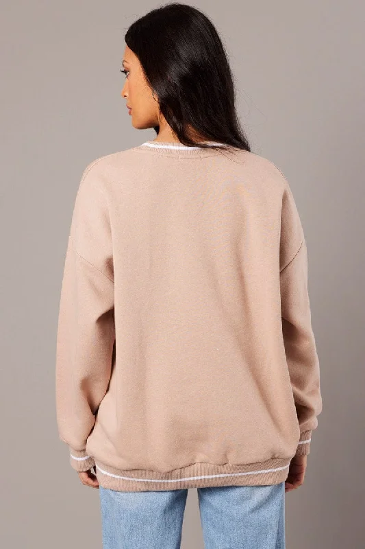 Brown Graphic Sweater Long Sleeve