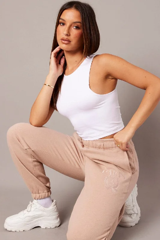 Brown Track Pants High Rise