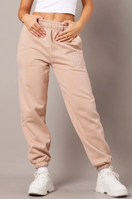 Brown Track Pants High Rise