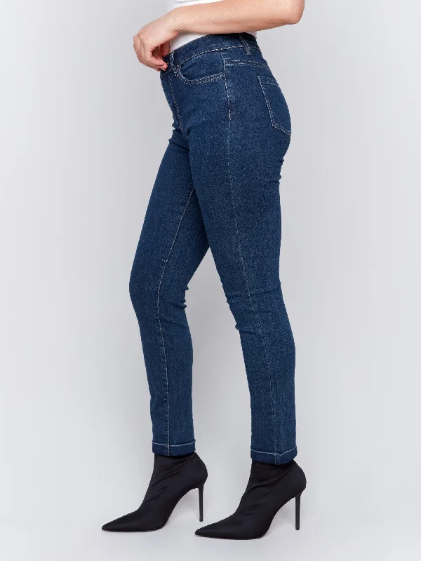 Cuffed Hem Jeans - Dark Blue