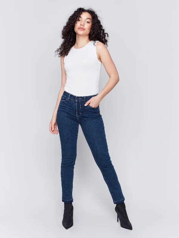 Cuffed Hem Jeans - Dark Blue