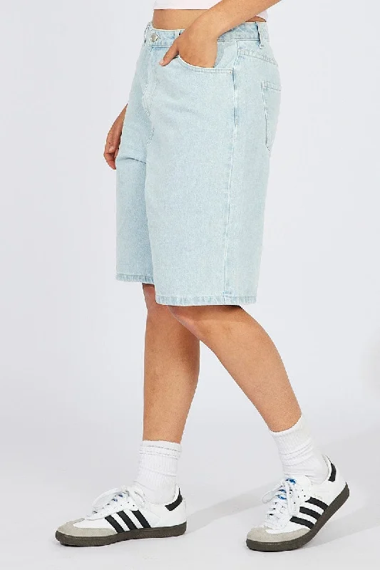 Denim Longline Shorts Wide Leg