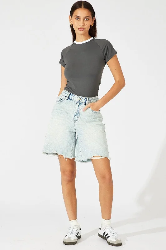 Denim Low Rise Denim Short Longline