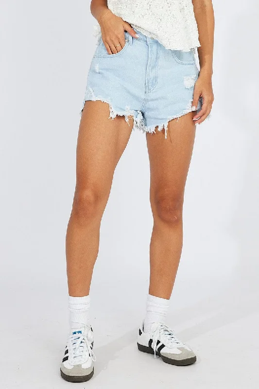 Denim Ripped Denim Shorts High Rise