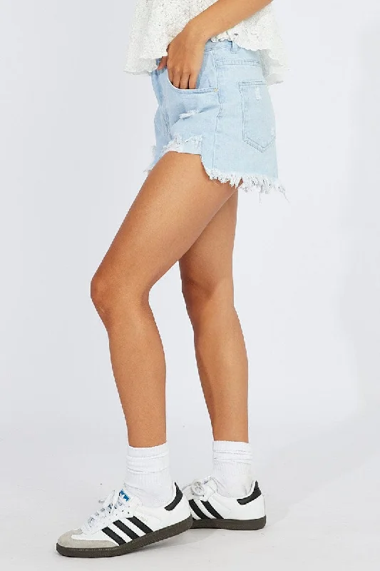 Denim Ripped Denim Shorts High Rise