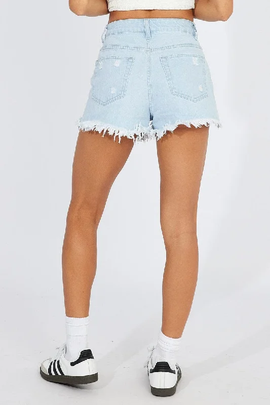 Denim Ripped Denim Shorts High Rise