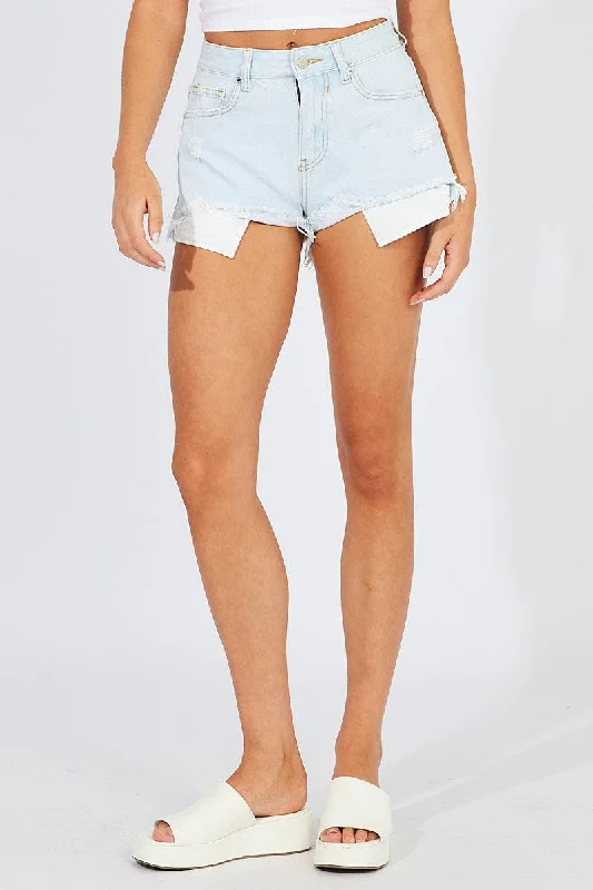 Denim Ripped Denim Shorts Mid Rise