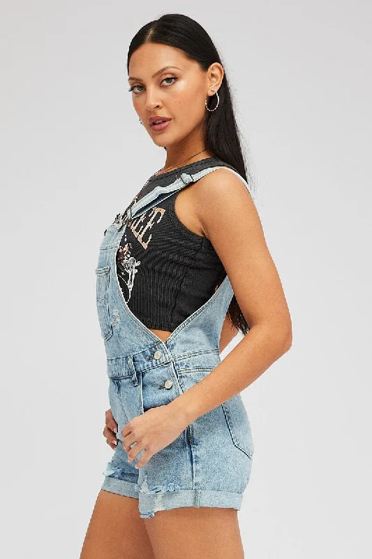 Denim Short Overalls Ripped