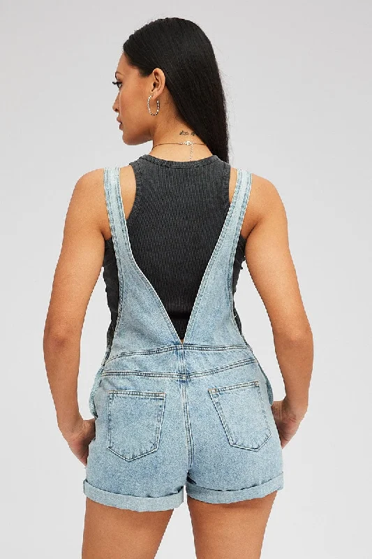 Denim Short Overalls Ripped