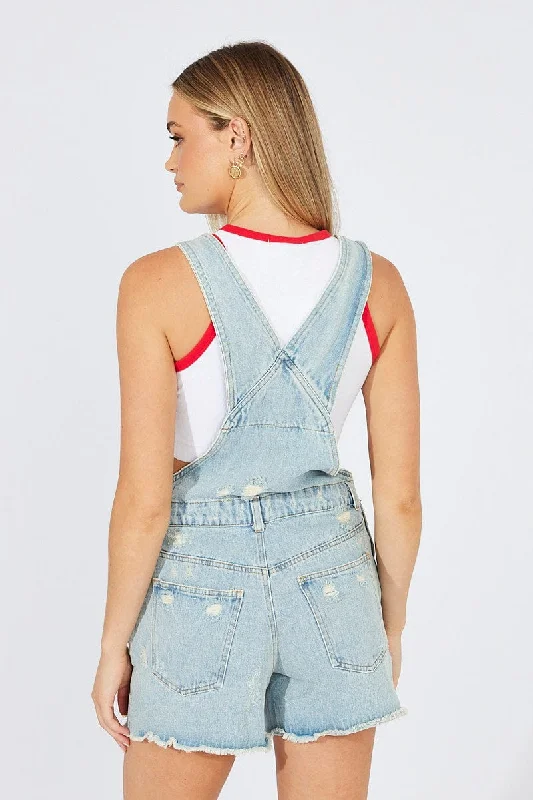 Denim Short Overalls Ripped