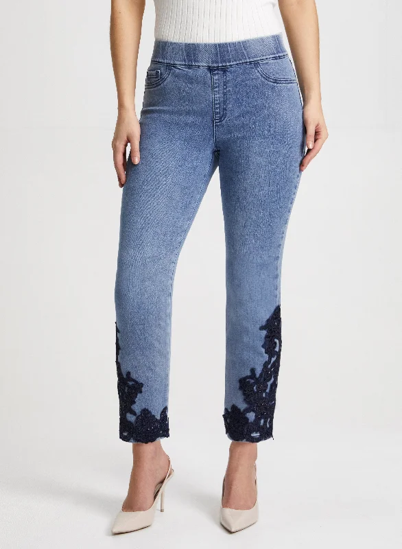 Embroidered Slim Leg Jeans