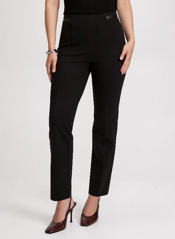 Sofia Vegan Leather Trim Straight-Leg Pants - Regular