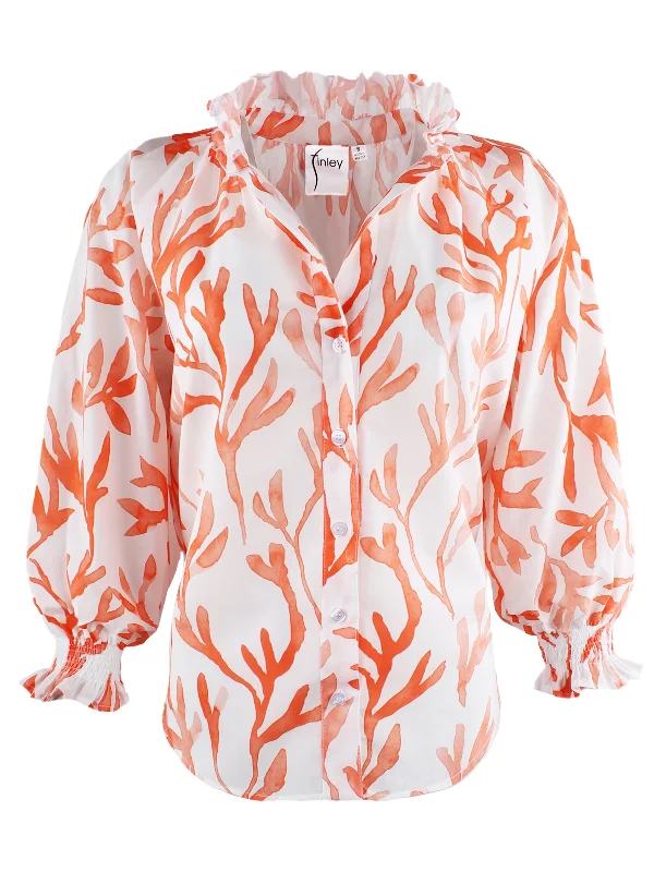 Fiona Orange Floral Ruffle Trim Shirt