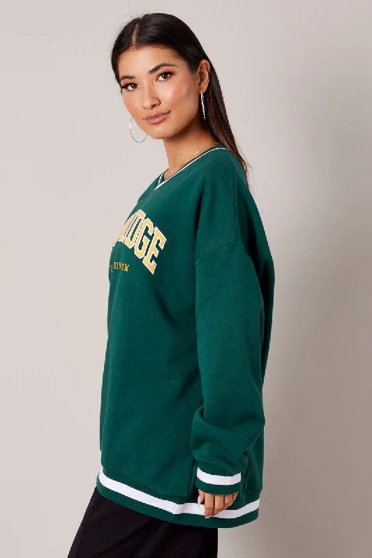 Green Graphic Sweater Long Sleeve