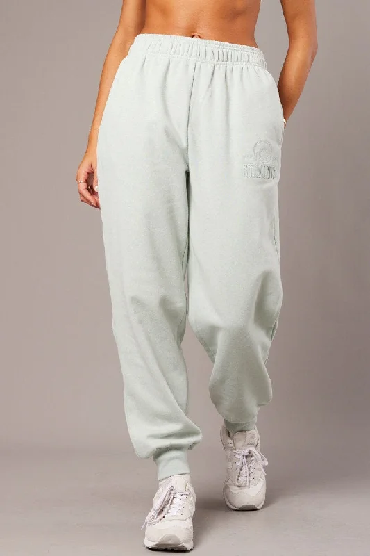 Green Track Pants High Rise