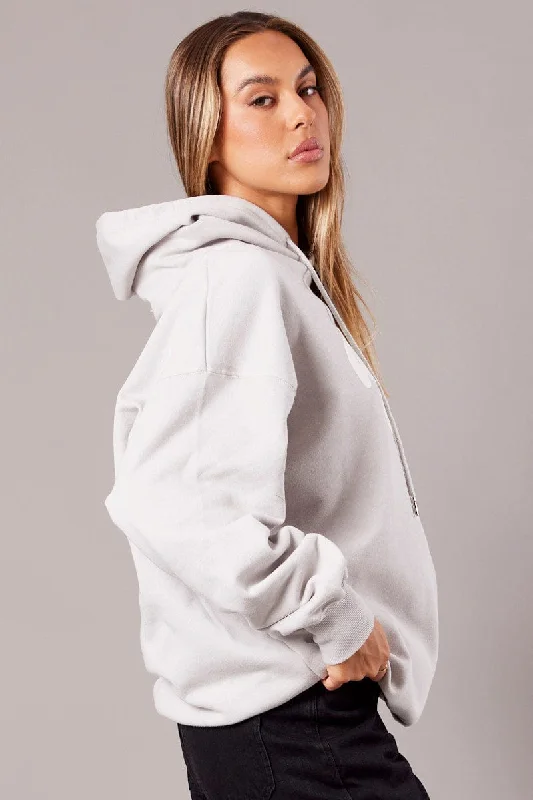 Grey Graphic Hoodie Sweater Long Sleeve