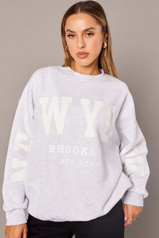 Grey Graphic Sweater Long Sleeve