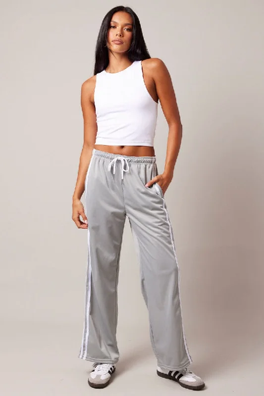 Grey Track Pants Mid Rise