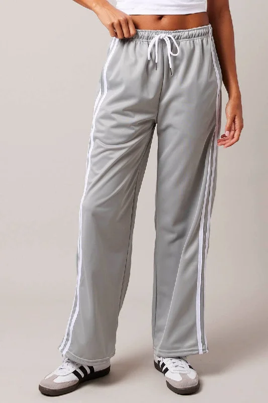 Grey Track Pants Mid Rise