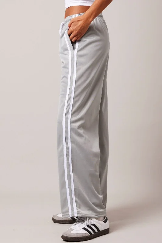 Grey Track Pants Mid Rise