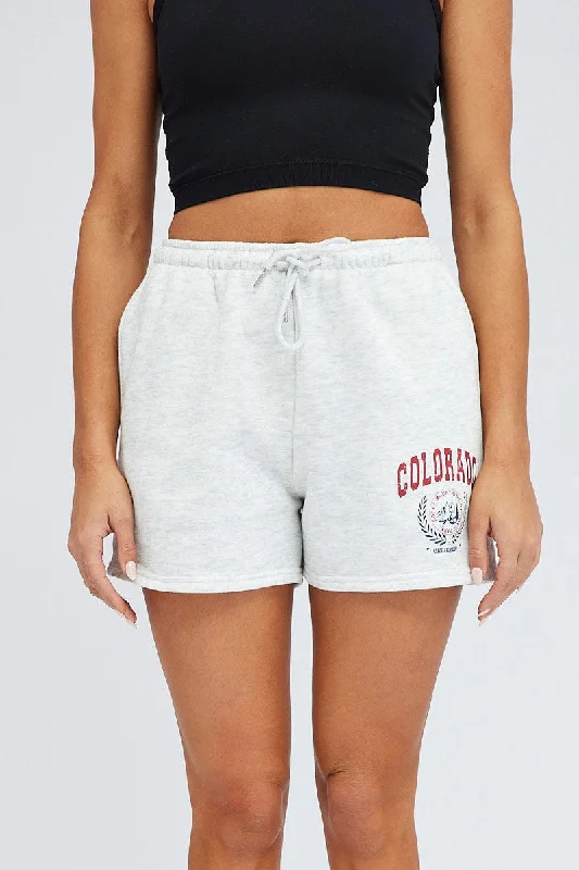 Grey Track Shorts High Rise Elastic Waist