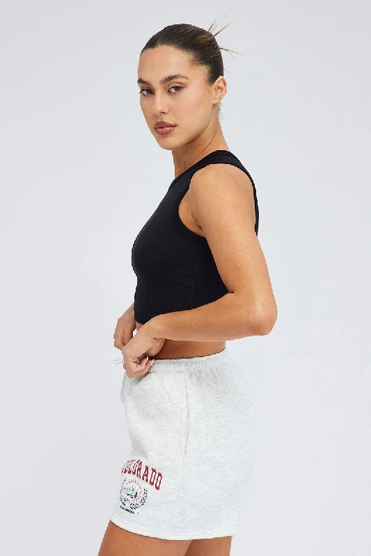 Grey Track Shorts High Rise Elastic Waist