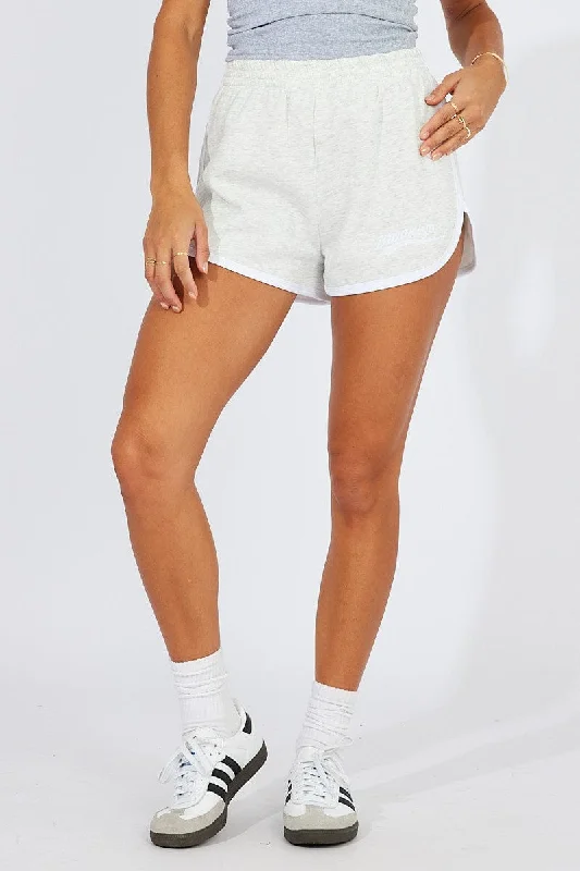 Grey Track Shorts High Rise Elastic Waist