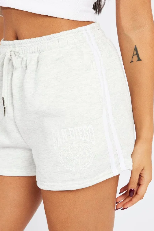 Grey Track Shorts High Rise Elastic Waist