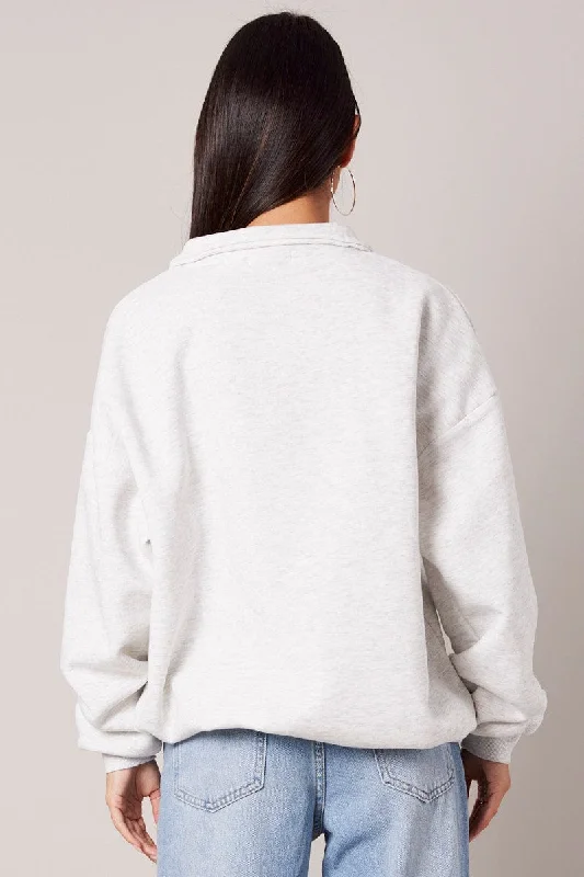 Grey Zip Funnel Neck Sweat Oversized