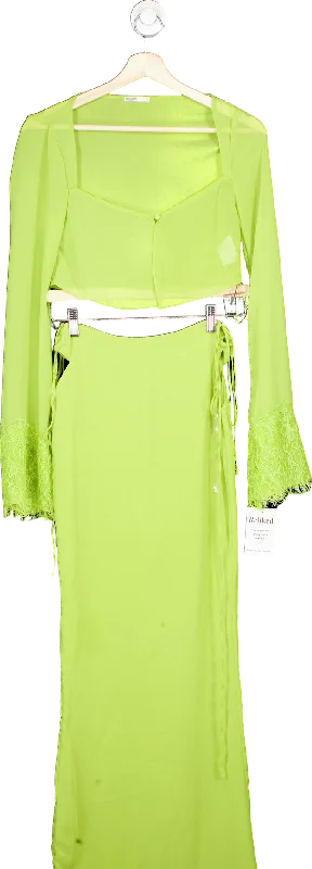 House of CB Lime Green Lace Detail Midi Sheer Dress UK XS