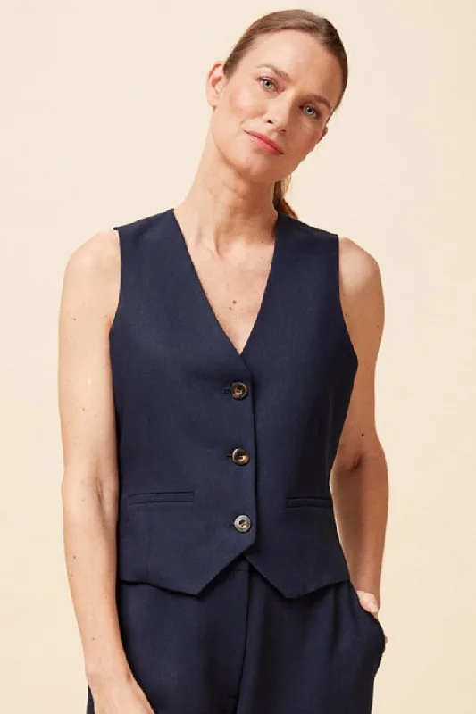 Linen Blend Waistcoat | Navy