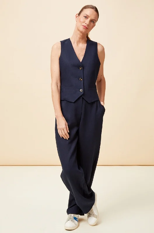 Linen Blend Waistcoat | Navy