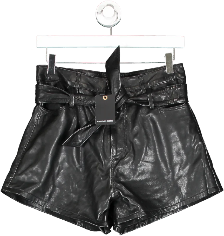 Marissa Webb Black Banks Paper Bag Leather Boyfriend Shorts UK 4